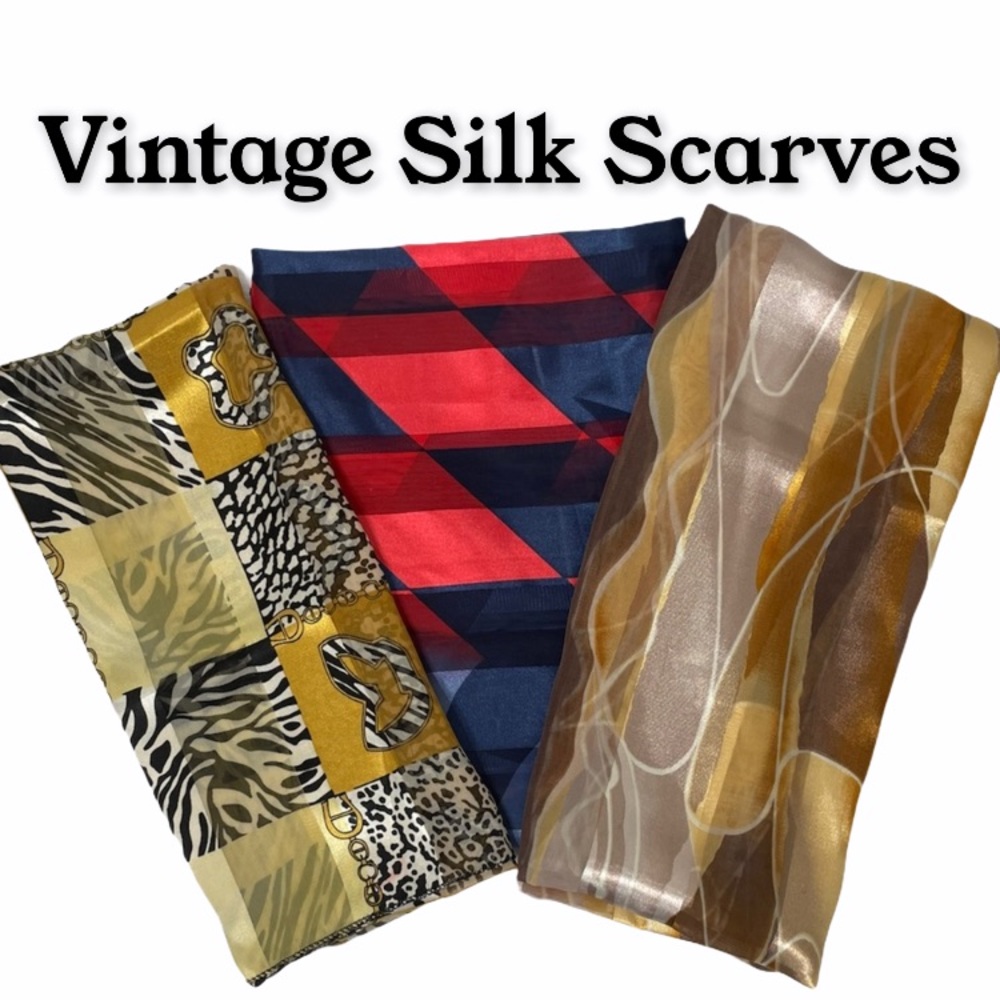 Vintage Silk Scarf Set Luxury Silky Satin Vintage Pattern Geometric Animal Print